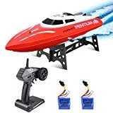 Kuman RC Bateau de Course à Grande Vitesse 25km/h Jouet Télécommande Imperméable Orientation Préscise à 180°2.4GHz LCD Affichage Contrôleur Avec 2 Rechange de Batteries Pour Enfants&Adultes KS1