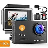 APEMAN Caméra Sport 4K Ultra HD 16MP WiFi Caméra d'action Étanche 40M LCD 2.0 Pouces 170°Grand-Angle et Microphone Externe avec 2 Batteries et Un Kit Complet d'Accessoires