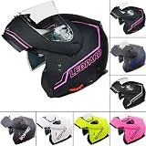 Leopard LEO-838 Casque Moto Modulable Double Visière #08 Noir Mat/Rose S (55-56cm) ECE Homologué Homme Femme
