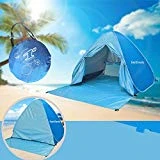Neuf avec fermeture à glissière Porte Pop Up Portable Tente de plage extérieur anti UV Plage Abat-jour Tente Abri Soleil automatique instantanée Famille Cabana pour camping Plage Pêche Jardin bleu