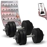 POWRX Haltères réglables 30kg (2 x 15kg) + Affiche dŽentraînement (Noir)