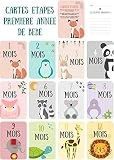 12 Cartes étape - La première année de bébé - Thème animaux