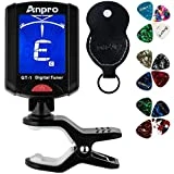 Anpro GT-1 Accordeur de Guitare Tuner 360 Degrés Rotation Digital Timbre Ecran LCD 12PCS Médiators Avec Pochette Pour Violon ,Ukulélé Chromatique Convenable Aux Gamme Tempérée