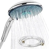 jocalvi Kit de douchette à main avec flexible - XXL Wellness - 4 types de jets - Pomme de douche diamètre 150mm avec flexible de douche 1,5 m - Pour baignoire et douche