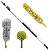 Kit de dépoussiérage DocaPole de 6 m avec rallonge de 1,5-3,5m // Le kit de nettoyage comprend 3 plumeau poussiere // Tête de Loup//Plumeau en microfibre // Plumeau pour ventilateur de plafond
