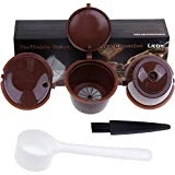 Capsule Filtre de Café Réutilisables, Lictin 3 Pcs Capsules Rechargeables à Café Compatibles avec les Machines Nescafe Dolce Gusto avec 1 Cuillère à Café et 1 Brosse à Nettoyer Marron I Cafilas