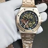 PLKNVT Marque New Automatic Mécanique Hommes Montre Transparent en Verre Arrière en Verre Creux Rose Or Noir Bleu Café Tourbillon Montres   8