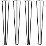 Lot 4 Pieds En Épingle À Cheveux En Acier Double 12mm - Style Milieu Du 20ème Siècle - Protège-Pieds, Guide Installation Et Vis Inclus - Disponible Dans 40cm-86cm Et Une Gamme Complète De Finitions