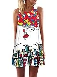 Minetom Femme Fille Été Mini Robe de Plage Courte Robe de Soirée Sans Manche Vest Dress Robe de Crayon Tunique Jupon Ballon FR 40