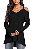 YOINS Femmes Pull Sweater Col V en Tricot Épaules dénudées Pullover Top Blouse Chemise Manche Longue Chandail Lâche Noir XL