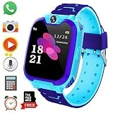 Enfants Montre Intelligente - pour Jeux de société pour Enfants avec Puzzle Musical [1 Go de Micro SD Incluse] pour Un Jouet d'anniversaire avec Alarme à écran Tactile à Double Sens et caméra, Bleu