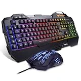 havit Clavier Gaming et Souris Filaire, avec LED lumière, 4 Niveaux DPI, 8 Touches Multimédia et 19 Touches Anti-ghosting,Clavier AZERTY