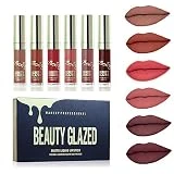 Beauty Glazed 6 Couleur Set Rouge à Lèvres Liquide Mat, Longue Tenue Waterproof Liquid Lipstick Lip Gloss Matte