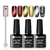 UR SUGAR 7.5ml Vernis Gel Semi Permanent Oeil de Chat Magnétique Manucure Kit, 3D Boite Magique Magnétique de Vernis à Ongles Gel Caméléons Cat Eye (3pcs avec outil)