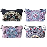 FANTESI Lot de 4 Sacs de Maquillage, Trousse de Maquillage de Voyage, Trousse de Toilette avec Motifs de Fleurs Mandala pour Femmes et Filles