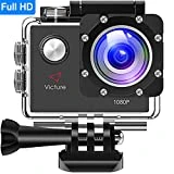 Victure Full HD Caméra Sport 1080P, Caméra Embarquée Sport 12MP, Appareil Photo Caméscope Étanche Plongée 30M avec Grand Angle 170°, 26 Kit d'Accessoires et Boîtier Étanche