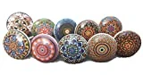 10 x Mélange Look vintage Fleur en céramique Boutons Poignée de porte placard tiroir Armoire tirer Compatible 002