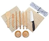 WeeDee Bambou Sushi Maker Kit - roulettes pour Sushi en Bambou, 2 x Tapis, 1 pagaie de Riz, 1 x épandeur de Riz, 4 Paires de Baguettes ,1 Couteau , 2 Petit Plat