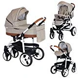 Poussette Combinée Trio 3 en 1 HT2 2018 Beige / Caramel - Landau, poussette promenade, siège auto Groupe 0 - Livrée avec ses accessoires.