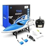 E T RC Bateau Jouets de Piscine Haute Vitesse (20MPH +) Télécommande Bateau Radiocommandés Jouet pour Piscines et Lacs 2,4 GHz RC Racing Bateaux pour Adultes et Enfants + Bonus Batterie (Bleu Blanc)