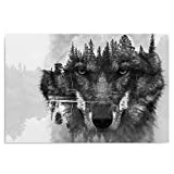 Feeby Frames, Tableau Seul Panneau, Tableau imprimé XXL, Tableau imprimé sur Toile, Tableau Deco, Canvas 50x100 cm, Loup, Noir ET Blanc