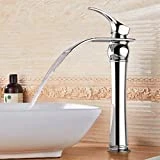 BONADE Robinet Mitigeur pour Lavabo en Eau Cascade Haut Robinetterie Salle de Bain Monotrou en Laiton Chromé à Bec Allongé Déversoir Mélangeur Lave-mains à Poser sur Table