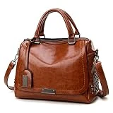 Sac Cabas Cuir Beige,Beautyjourney Sac Cabas Pliable Sac Cabas Petit Format,Femme Mode Solide Rivet Couvercle Sac Sac Messager BandoulièRe (Brun)