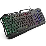 Clavier Gaming, WisFox Clavier Filaire USB Rétroéclairé à LED Arc en Ciel Coloré, Clavier d'Ordinateur Ultra-mince avec Panneau Tout en Métal avec Conception Anti-éclaboussures pour PC Fans de Jeux