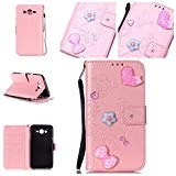 Etui Samsung Galaxy J7 2015, Samsung Galaxy J7 2015 Coque Dragonne Portefeuille PU Cuir Etui,Coffeetreehouse Housse Lanyard Dragonne Portefeuille étui en cuir PU Cuir Portefeuille Etui Housse Coque Coquille avec Stand et les fentes de carte de crédit,avec Stand Support Avec des Cartes de Crédit Slot et Fonction Support pour Samsung Galaxy J7 2015 Amour gaufrage -- Pink