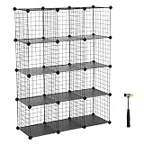 SONGMICS Armoire de Rangement, Étagère, Panneaux en Treillis, 4 Niveaux, 3 Rangs, Grande capacité, Maillet en Caoutchouc Offert, Dimensions 93 x 31 x 123 cm (L x l x H), Noir LPI34H