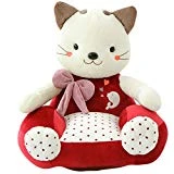 VERCART Canapé Lit Enfant Fauteuil pour Garçon Fille Chaise Rembourrée Coussin de Sol Pouf Bébé en Coton Siège Enfant Doux Confortable Animal Décoration pour la Chambre d'enfant Chat Blanc Rouge