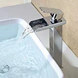Homelody Robinet Salle Bain Mitigeur Lavabo Cascade Chromé En Laiton Carré Vasque à Poser Mono Levier de Commande surélevé Pour Lavabo Lave Mains Robinetterie Salle de Bain