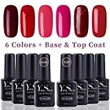 Vernis Gel Semi Permanent - Y&S UV LED Vernis à Ongles Gel Soak Off Débutant 8ml Kit 6 Couleurs Plus Top et Base Coat, Lot Rouge Magnifique