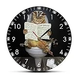 Horloges murales pour salon chaton chat sur la toilette avec le journal silencieux drôle salle de bain mur art décoratif montre de mur cadeau pour les propriétaires de chat acrylique 12 pouces