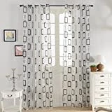 Top Finel Rideaux Voilages de fenêtre Motifs Carrés Géometriques à oeillets 140 cm x 215 cm , un panneau, Noir et Blanc