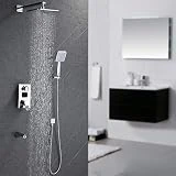 Desfau Colonne de Douche Encastré avec Écran LCD et Mitigeur Baignoire Corps en Laiton Fixation cachée Pluie Douche Bain Affichage Digitale Température et Temps de Douche pour Salle de Bain