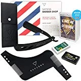 Rasoir et Peigne Pochoir Barbe par Sapiens - Kit Entretien Barbe et Rasage Homme - Accessoires pour Barbe & Moustache de Barbier avec 5 Lames Derby + E-Book Offert
