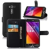 Guran Housse En Cuir pour Asus ZenFone 2 Laser ZE550KL (5,0 pouces) Smartphone Flip Cover Etui Debout Fonction et Fente Porte-cartes Cas-noir