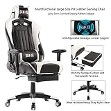 Chaise De Geu Grande Taille Appi-tête De Chaise PC Racing Lumbar Massager Coussin Ergonomique Chaise Pivotante Racing avec Repose-Pieds Rétractable, Cuir PU Ordinateur De Bureau Exécutif Chaise