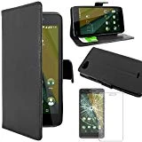 ebestStar - Coque Wiko Pulp Fab 4G Etui PU Cuir Housse Portefeuille Porte-Cartes Support Stand, Noir + Film Protection écran Verre Trempé [Appareil: 155.4 x 79.3 x 8.5mm, 5.5'']