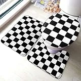 Uliykon Lot de 3 Tapis de Salle de Bain en Mousse à mémoire de Forme - Motif Damier - Noir et Blanc - Tapis de Bain antidérapant pour abattant WC