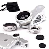 I-Sonite (Argent Téléphone Mobile Appareil Photo pour Objectif Universel 3 en 1 Kit Grand Angle + fisheye + lentille Macro pour Elephone P8 (2017)