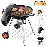 TACKLIFE Gril au Charbon de Bois de 22,5 Pouces pour Barbecue d'extérieur, Cuisine de Camping, Barbecue portatif, CG02A.