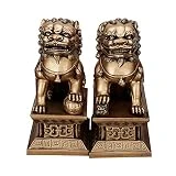 Une Paire de Statues de Chiens Fu Foo de Beijing Lions Pair, résine Gardien, décor Chinois Feng Shui, pour la Maison et Le Bureau, Attirer la Richesse et Bonne Chance, Deux Couleurs,Metallic
