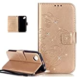 ikasus Compatible avec Coque Wiko Sunset 2 Etui Bling Sparkle Diamant Motif Embosser Fleur Vines Papillons Cuir PU Housse Portefeuille Protection Flip Case Etui Housse Coque pour Wiko Sunset 2,D'or