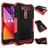 Ouluyun Résistant antichoc Coque pour Asus ZenFone 2 Laser ZE500KL 5.0 pouces(Rouge), Rigide Plastique Shell Housse Coque Étui avec Béquille Hybrid Case + Gratuit stylet l'écran aléatoire universelle