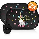Pare soleil voiture bébé/enfant - protection UV/chaleur, adhésion sans ventouse, pose rapide/facile, 2 pièces, grand de 51 x 31 cm, Licorne