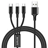 Câble Multi USB, AIVWIS 3 en 1 Multi Chargeur USB Câble en Nylon Tressé avec Micro USB Type C Connecteurs pour Smartphones, Tablettes, Xiaomi, OnePlus, LG, Kindle, Wiko, PS4 et Plus - Noir 1.2m