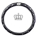 Housse de volant universelle sertie de diamants - Couvre-volant en cuir PU antidérapant 38 cm pour femmes et filles.