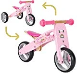 BIKESTAR Vélo Draisienne Enfants et Tricycle en Bois pour Garcons et Filles de 18 Mois  Vélo sans pédales Mini (Combinaison 2 et 3 Roues) évolutive 7 Pouces  Rose